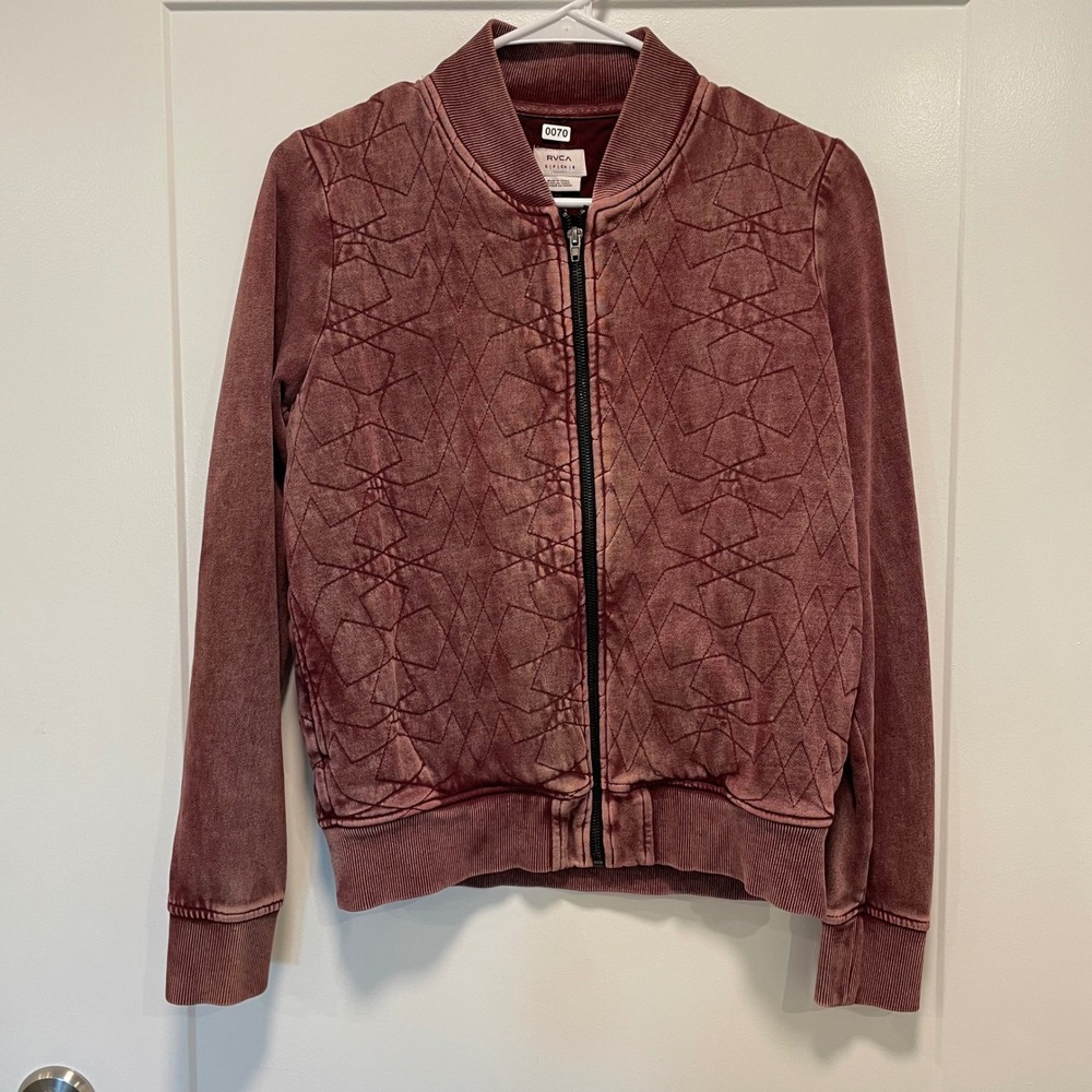 RVCA Womens Geometric Quilted Bomber Jacket Faded Burgundy Full Zip WHFF03BL S